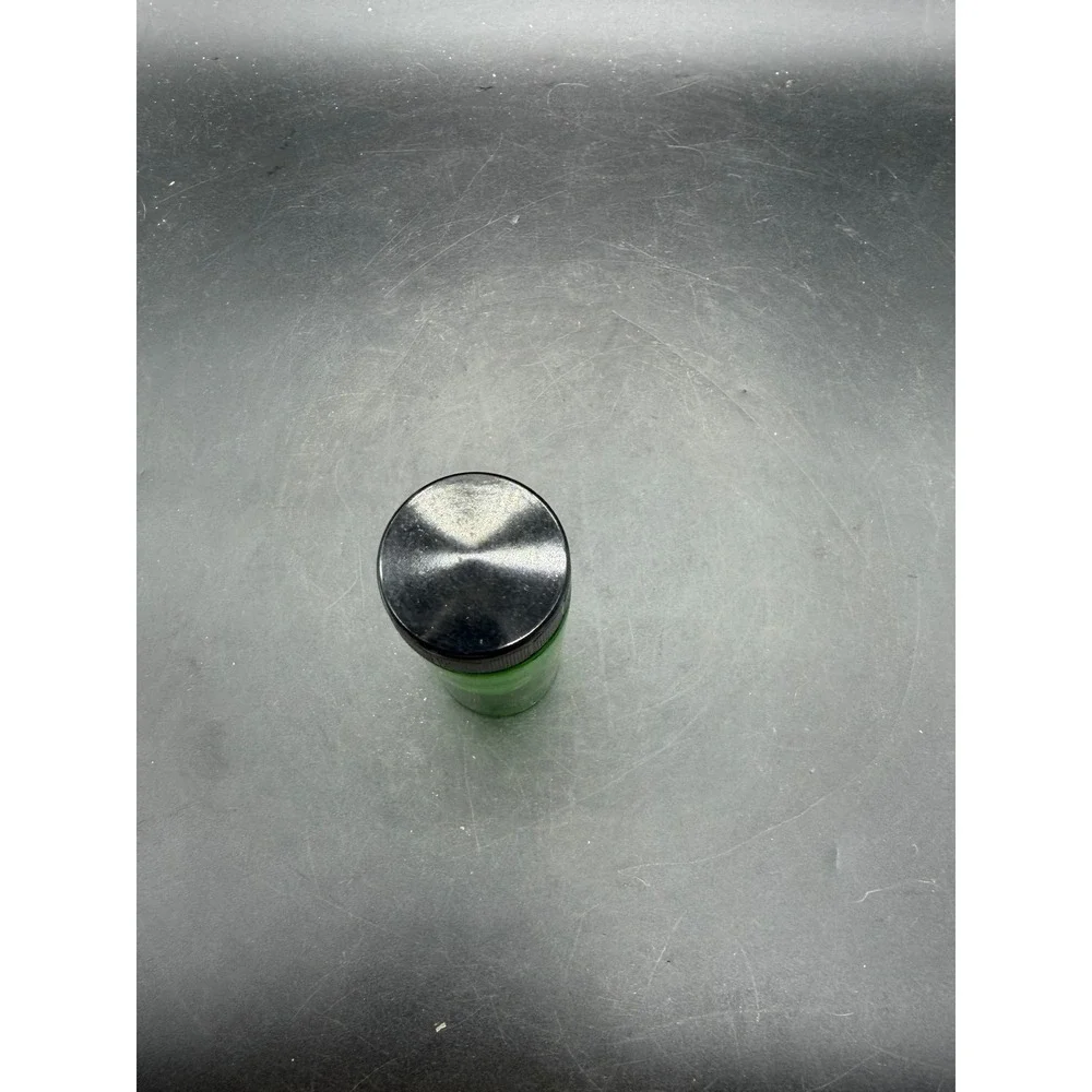 Vintage Emerald Green Glass Apothecary Jar Vial with Black Screw Lid 4 inch